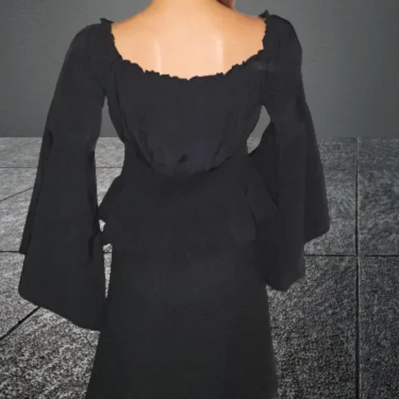 Women's Black Gothic Peasant Top Blouse Size Medium - Picture 4 of 6